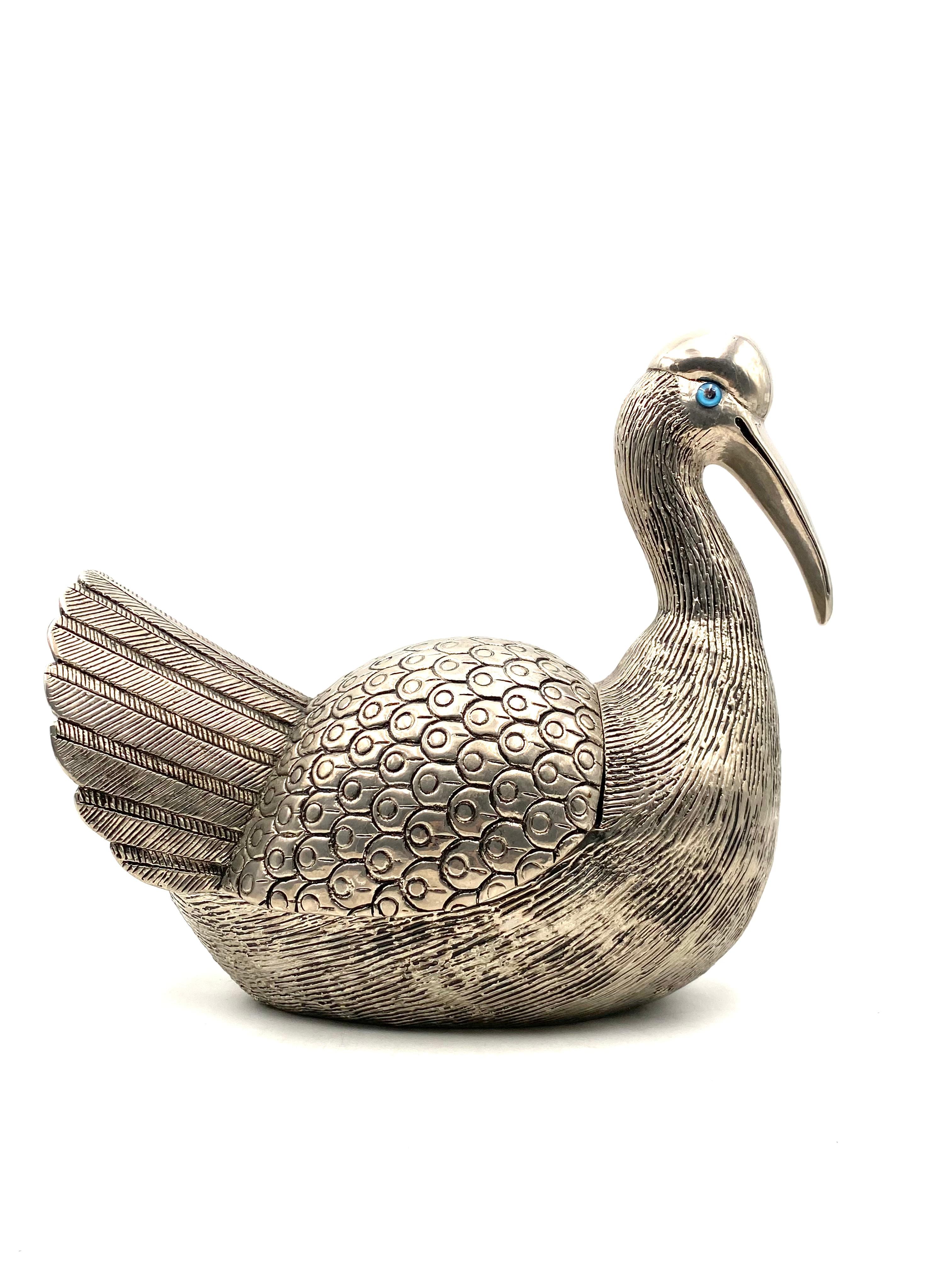 French Silvered Bird Shaped Ice Bucket, France, 1970s