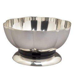 Silvered Bowl with Mahogany Base by Orfevrerie Gallia, 1930s