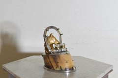 Silvered Brass, Brass, and Glass Horse Hoof Inkwell, Early 20th Century
