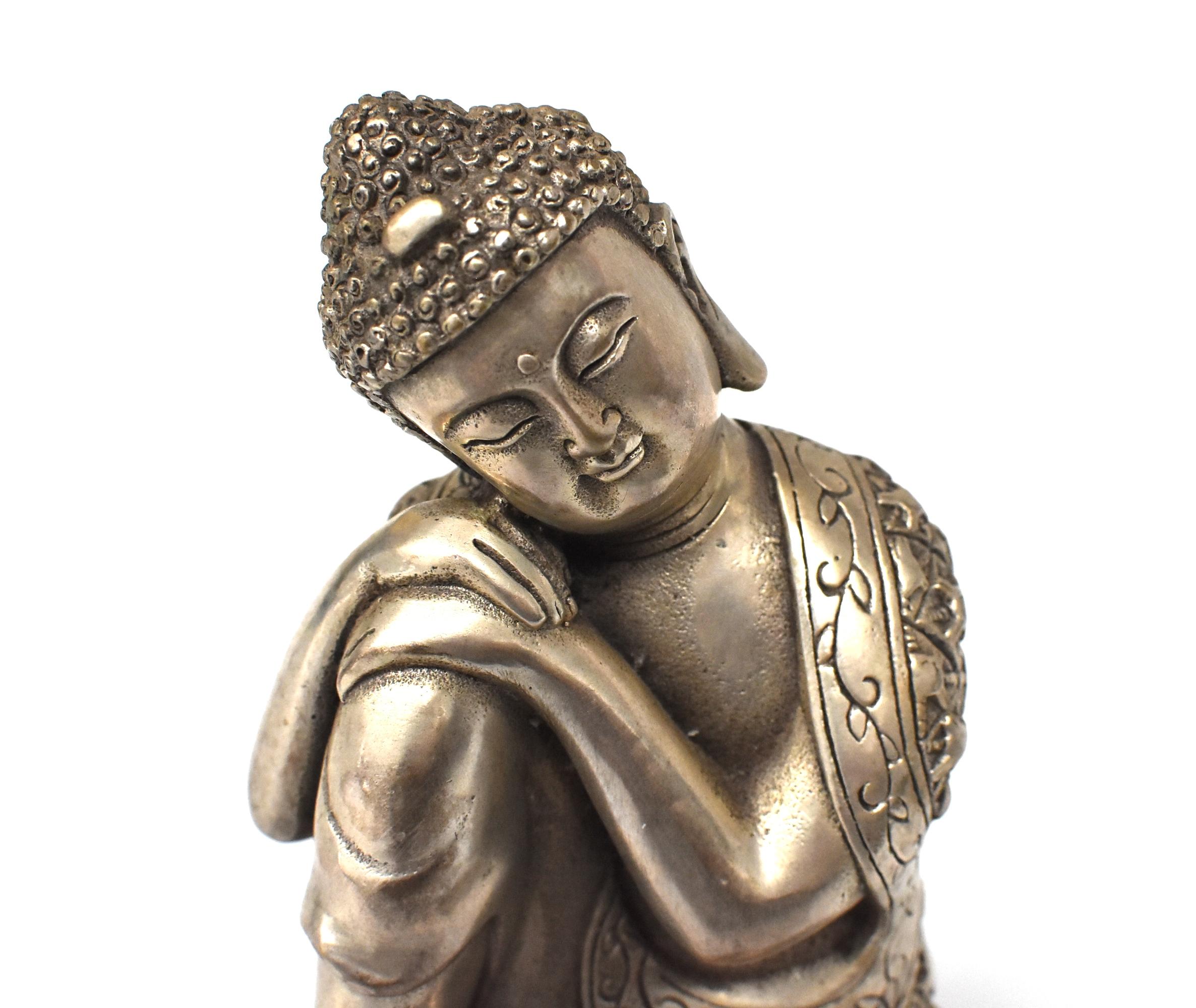 Silvered Brass Buddha Statue, a Thinking Buddha 5