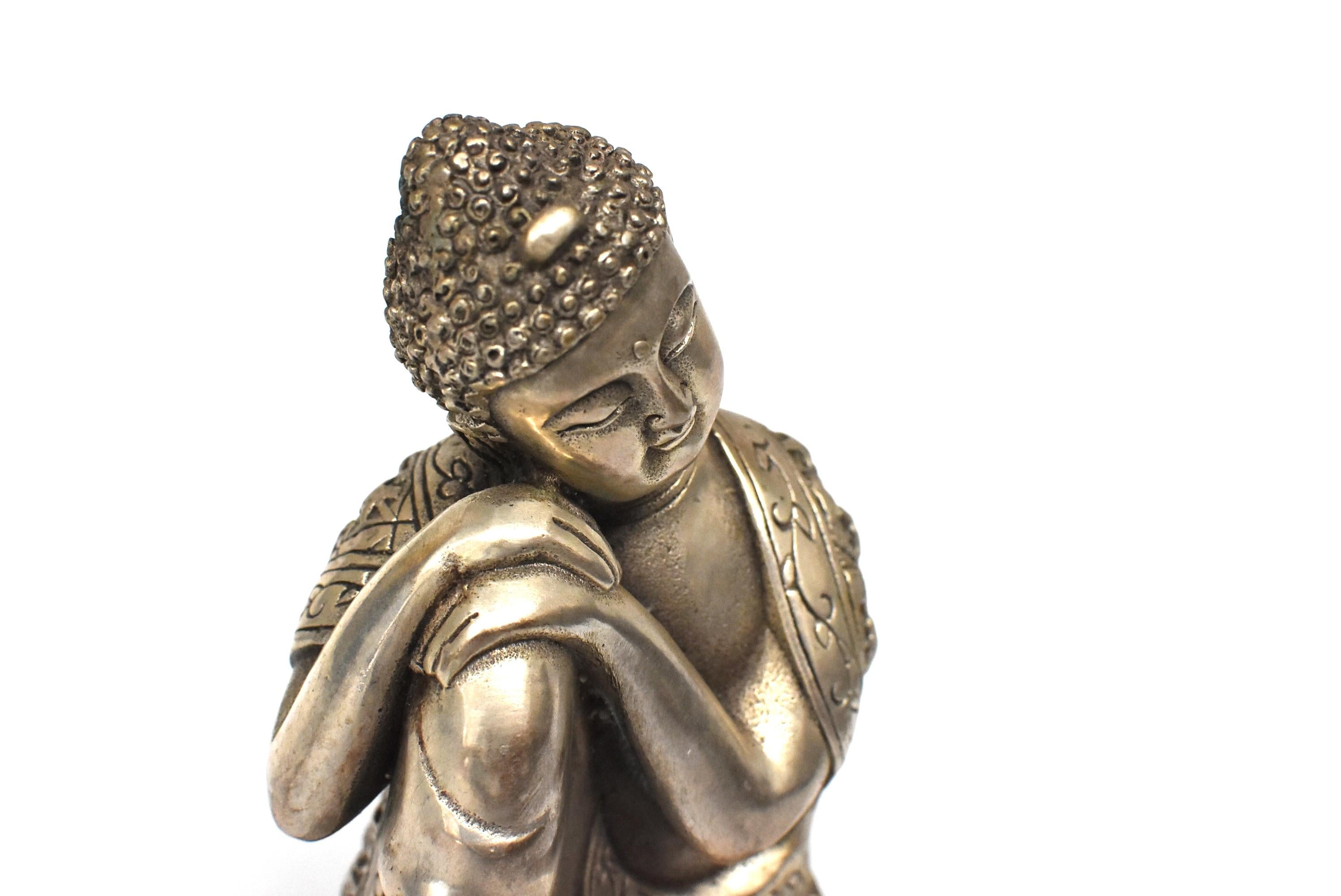 Silvered Brass Buddha Statue, a Thinking Buddha 6