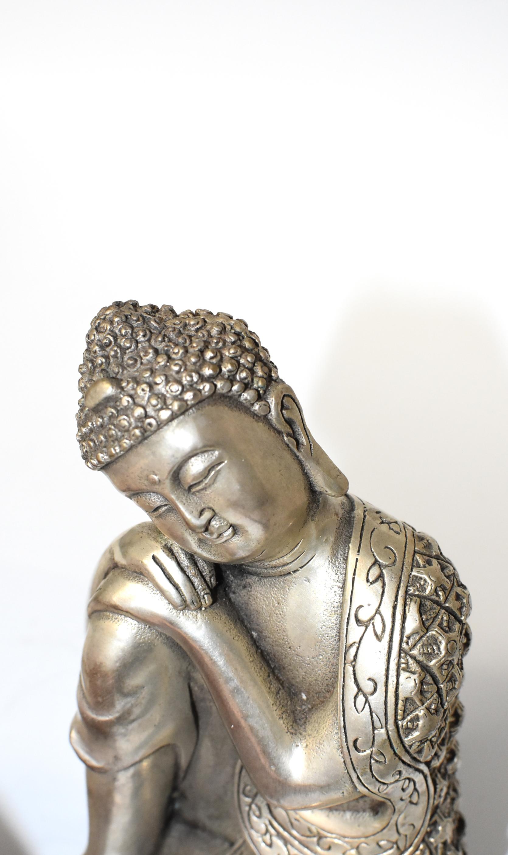 Silvered Brass Buddha Statue, a Thinking Buddha 8