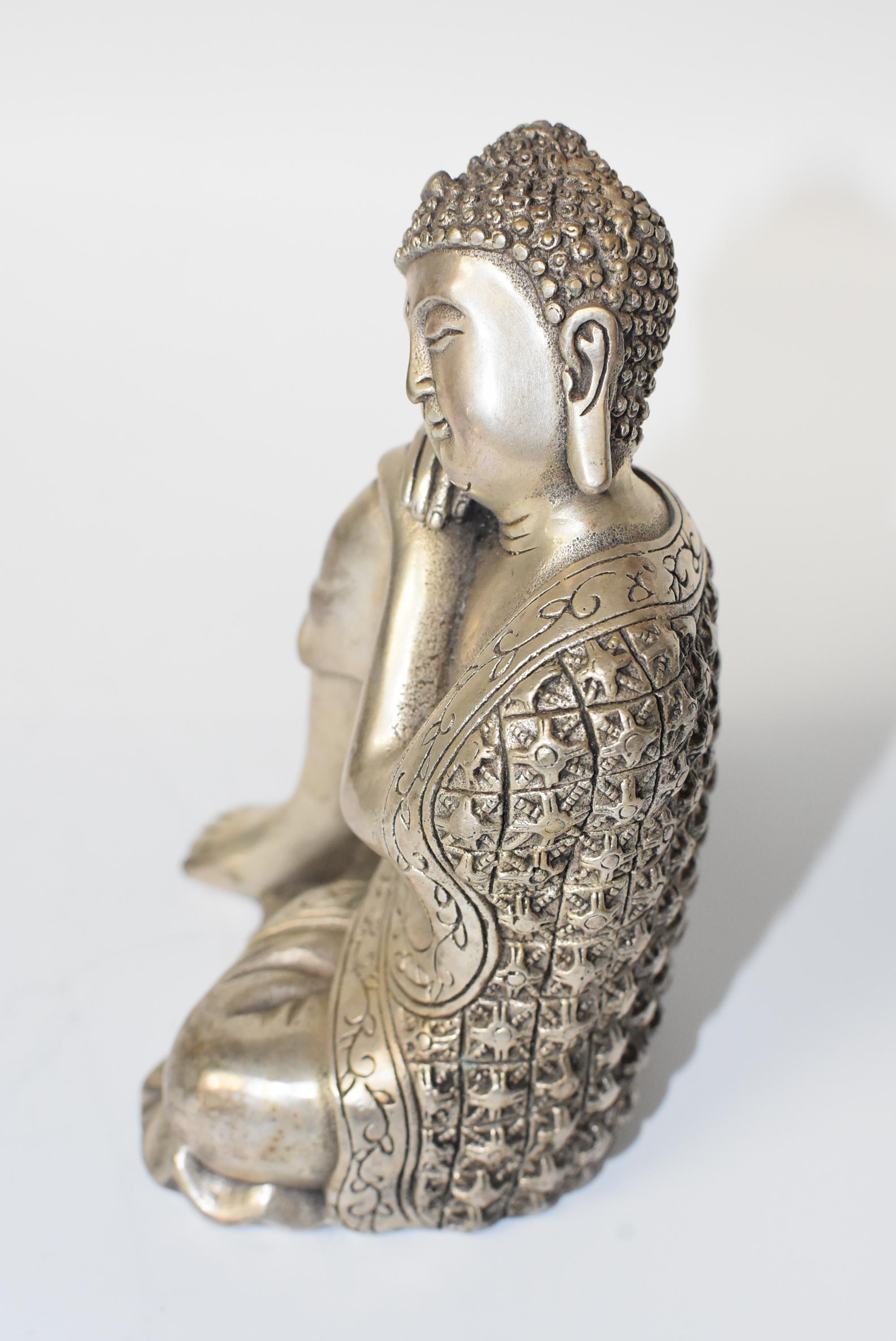 Silvered Brass Buddha Statue, a Thinking Buddha 9