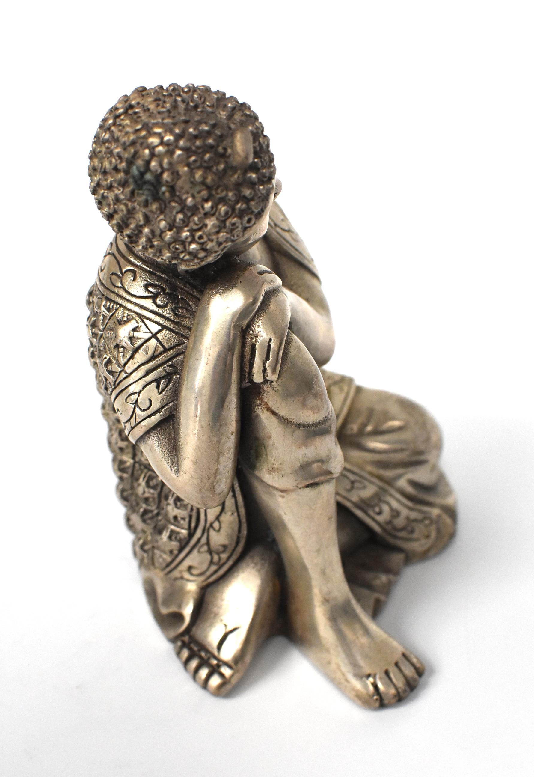 Silvered Brass Buddha Statue, a Thinking Buddha 10