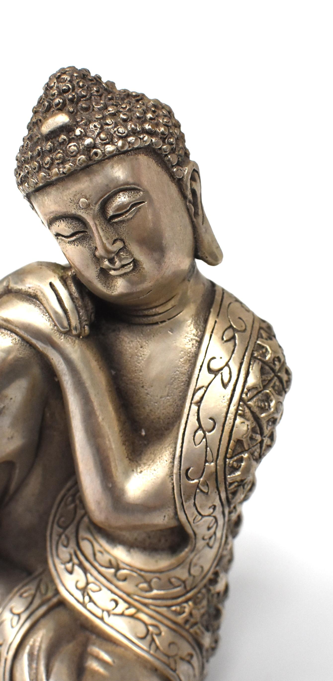 Silvered Brass Buddha Statue, a Thinking Buddha 11