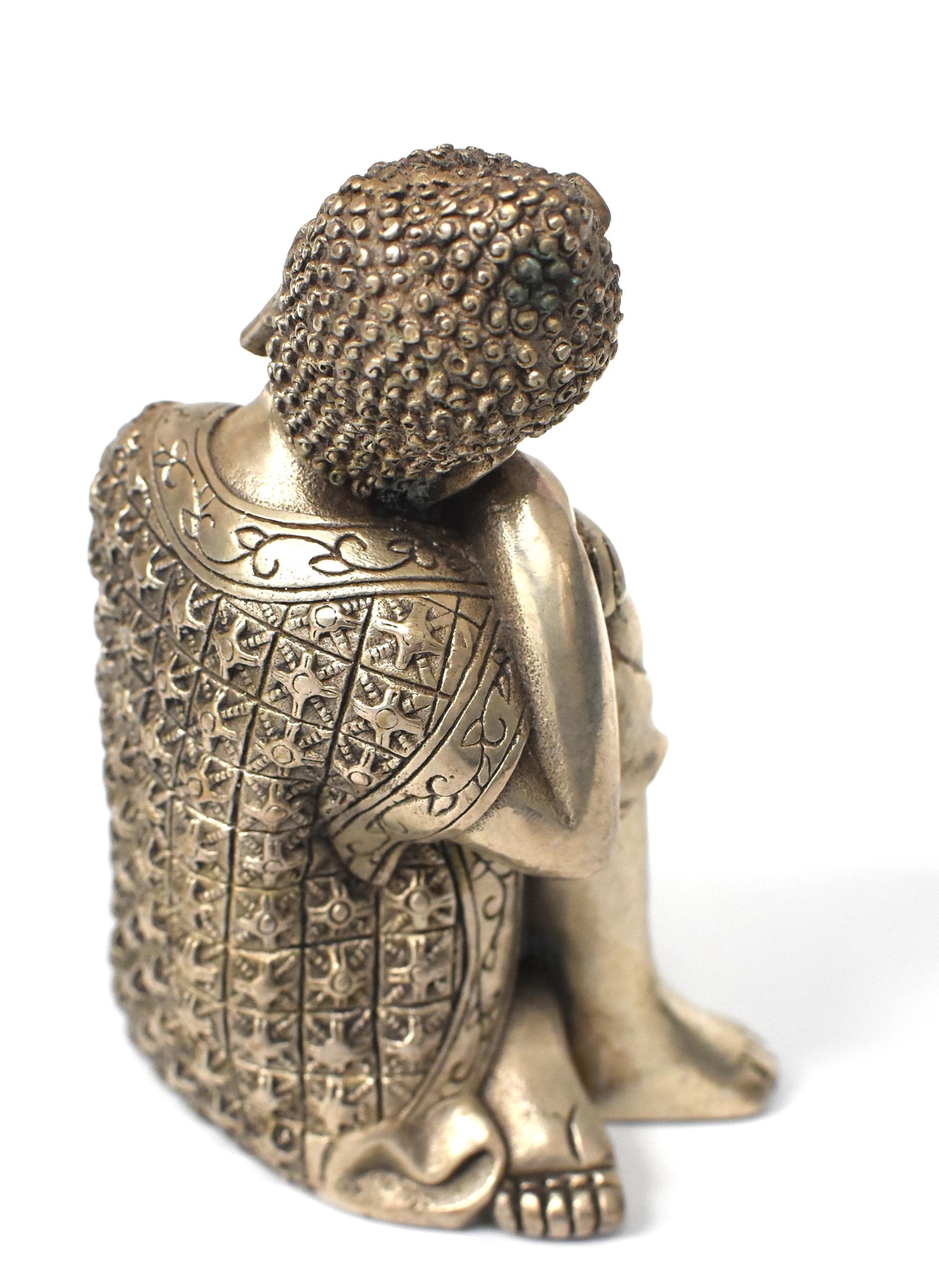 Silvered Brass Buddha Statue, a Thinking Buddha 12