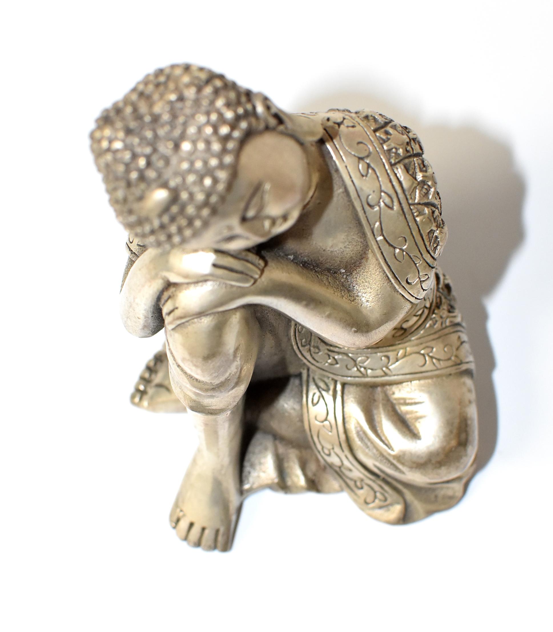 Silvered Brass Buddha Statue, a Thinking Buddha 13