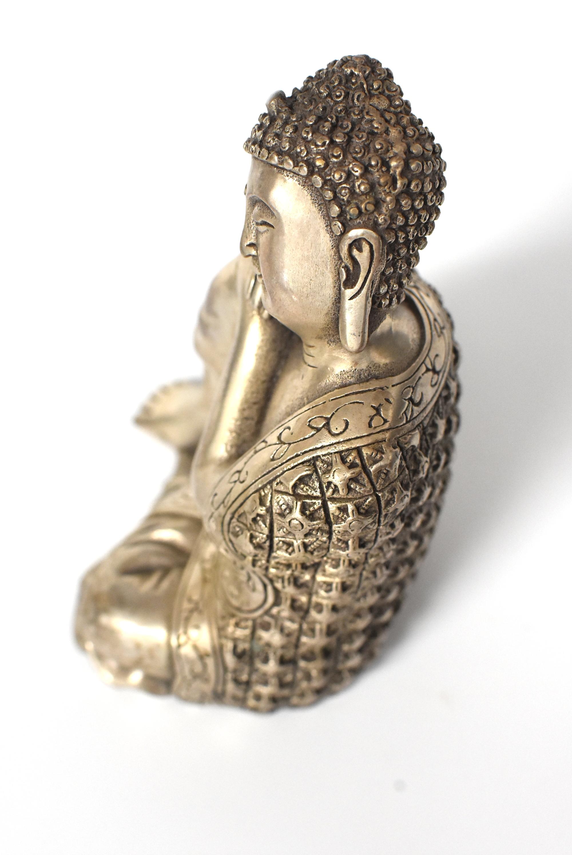 Silvered Brass Buddha Statue, a Thinking Buddha 14