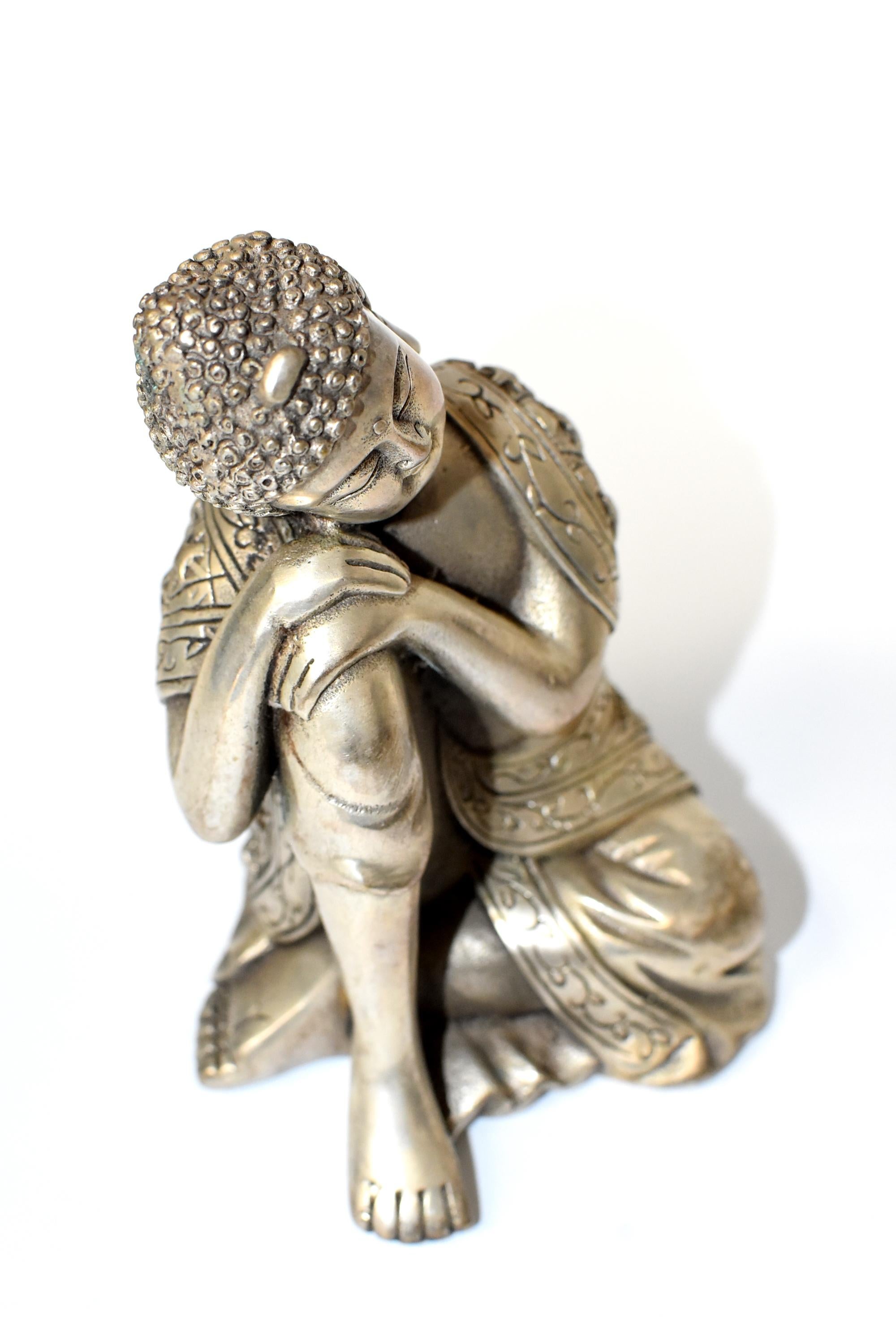 Silvered Brass Buddha Statue, a Thinking Buddha 1