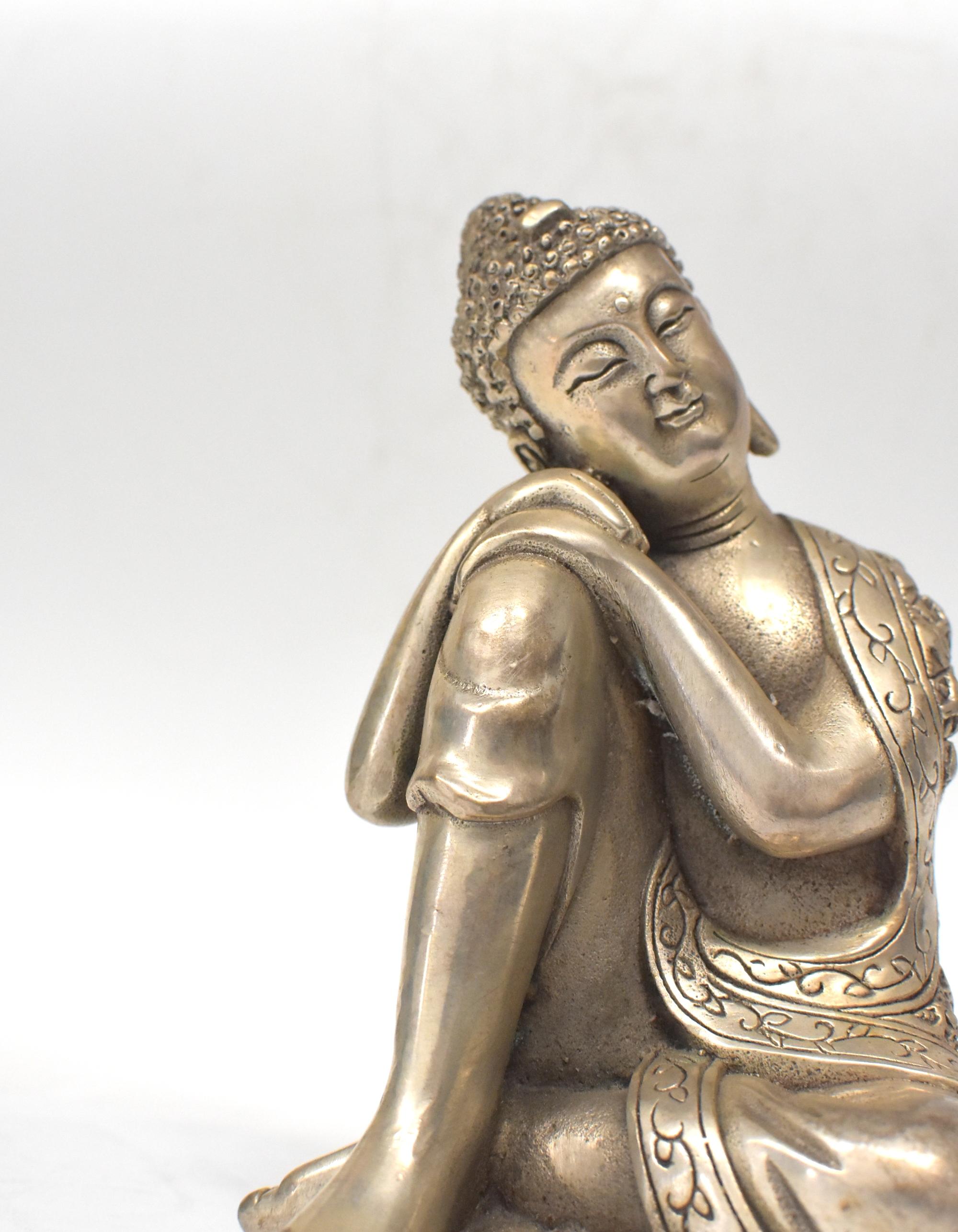 Silvered Brass Buddha Statue, a Thinking Buddha 2
