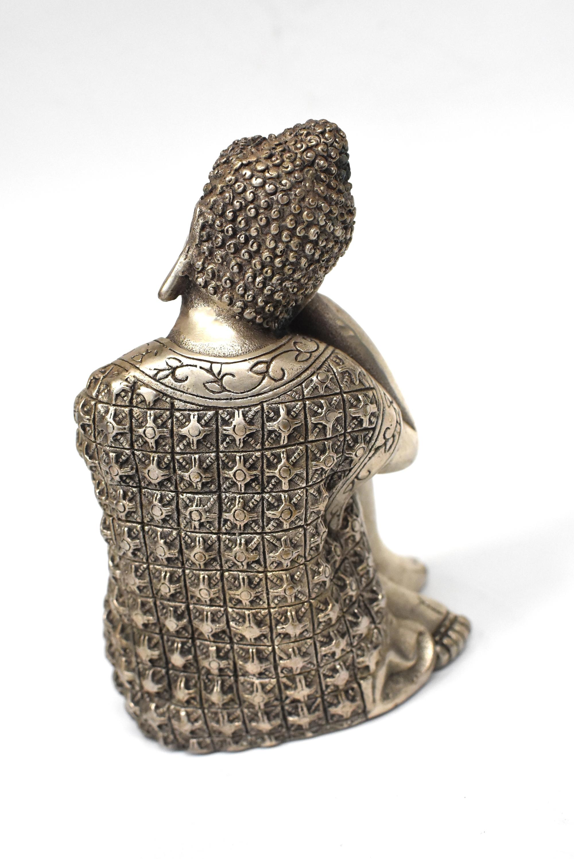 Silvered Brass Buddha Statue, a Thinking Buddha 3