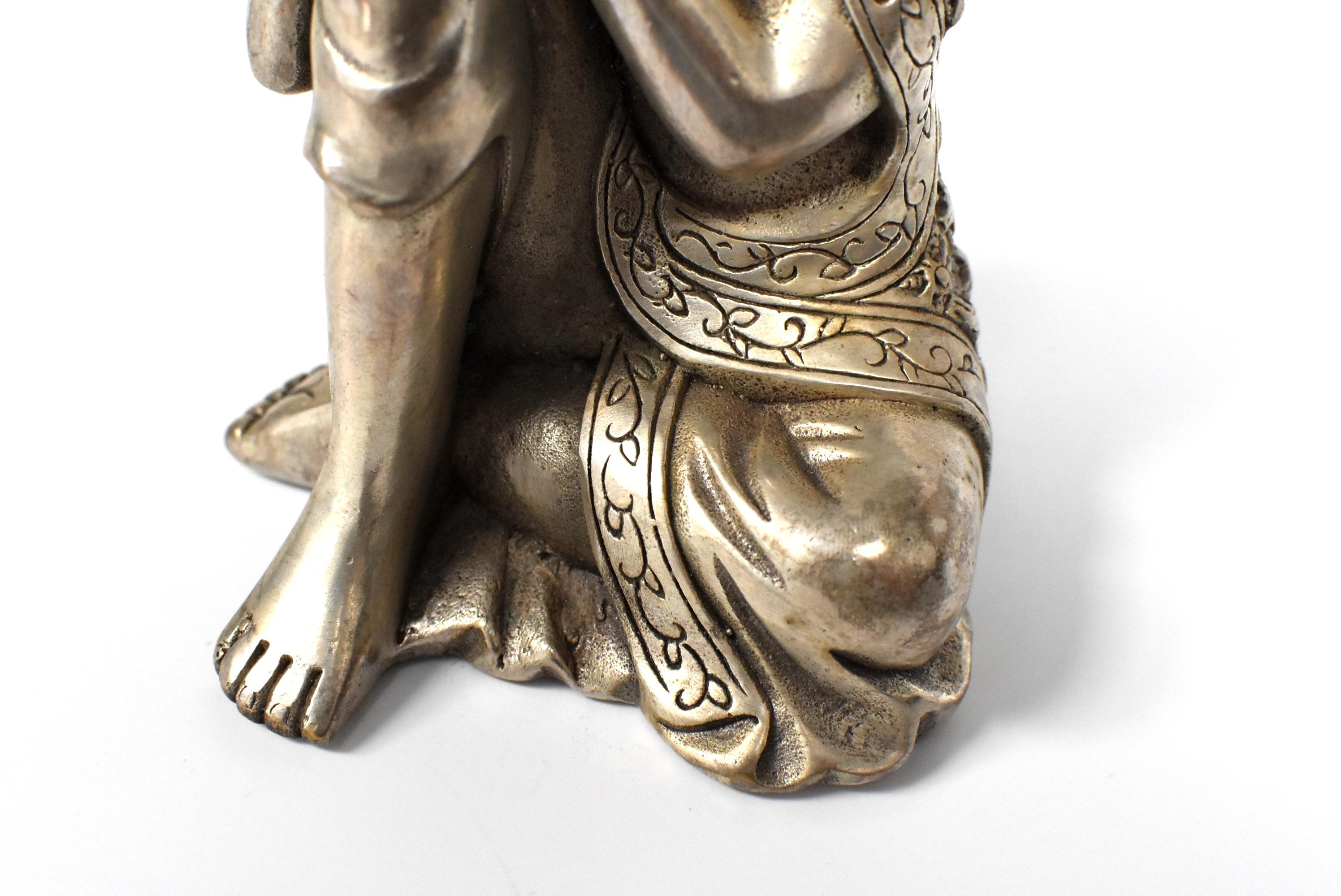 Silvered Brass Buddha Statue, a Thinking Buddha 4