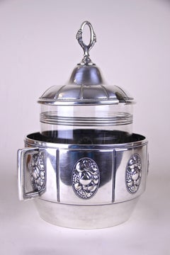 Silvered Brass Punch Bowl with Cut Glass Insert by WMF, Germany, circa 1910