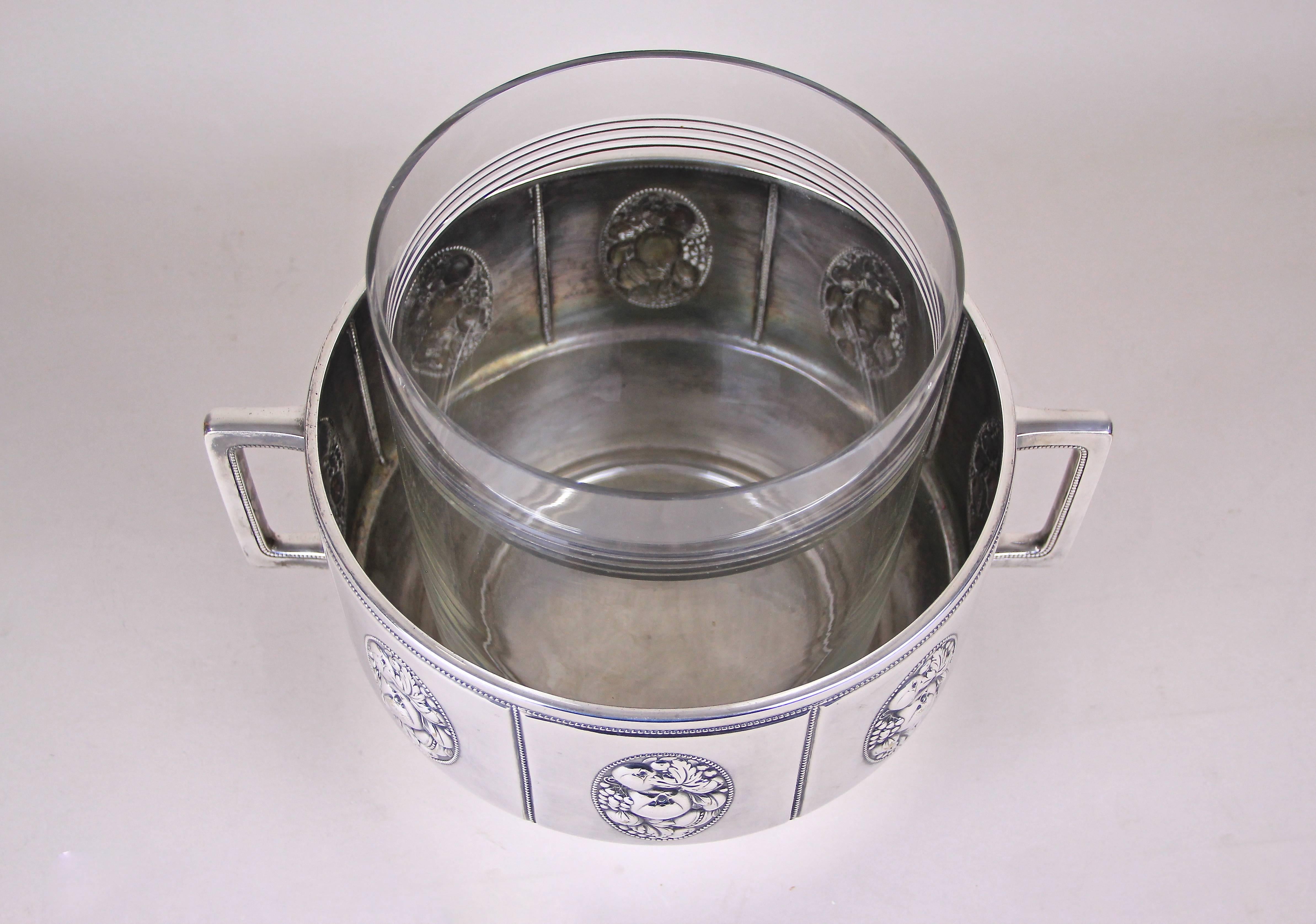 Silvered Brass Punch Bowl with Cut Glass Insert by WMF, Germany, circa 1910 3