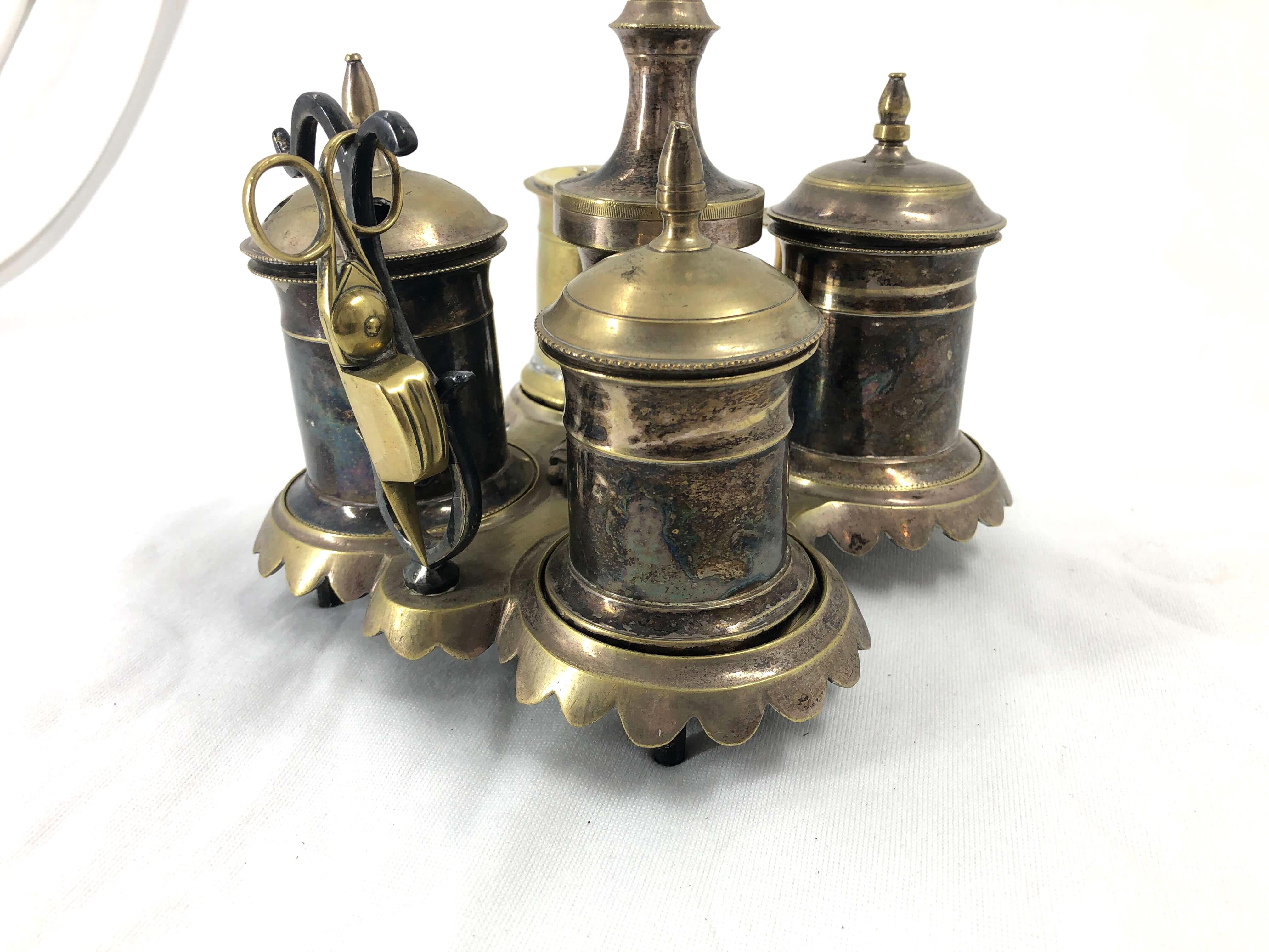 English Silvered Brass Standish For Sale