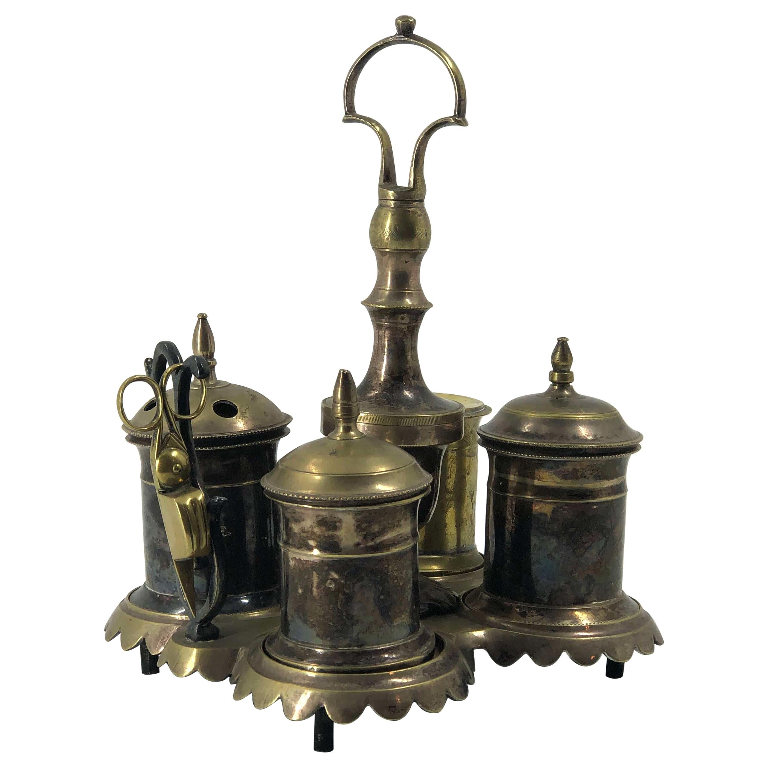 Silvered Brass Standish For Sale