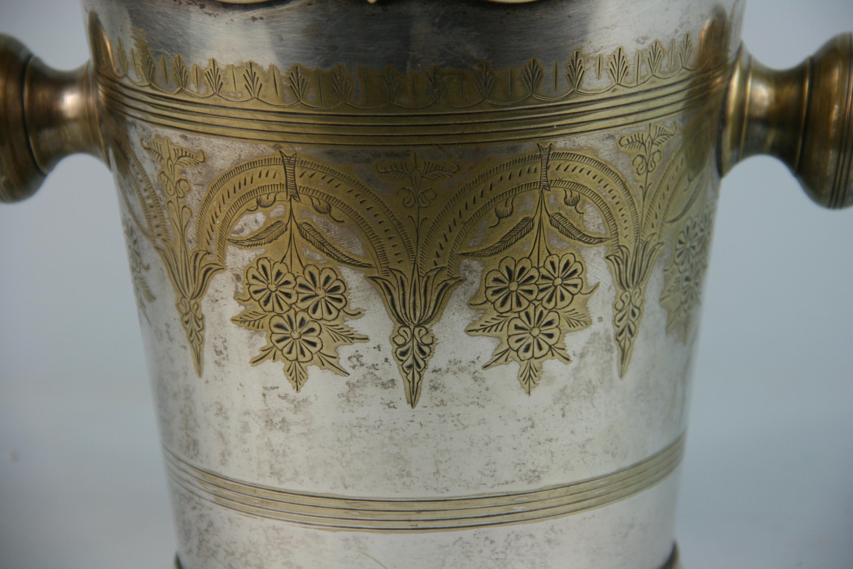 Silvered Brass Wine Cooler/Ice bucket  with Repousse Detailing In Good Condition In Douglas Manor, NY