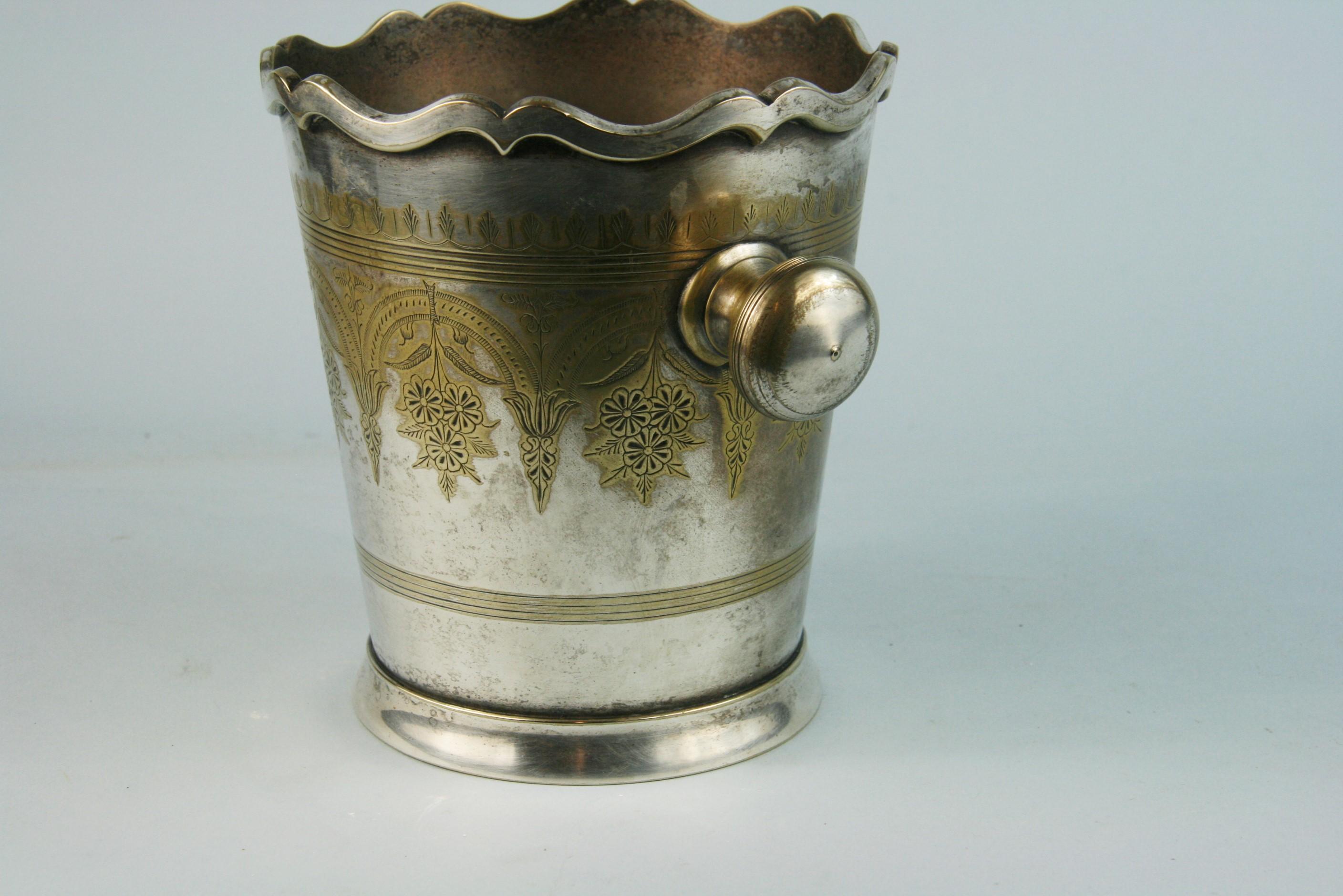 Mid-20th Century Silvered Brass Wine Cooler/Ice bucket  with Repousse Detailing