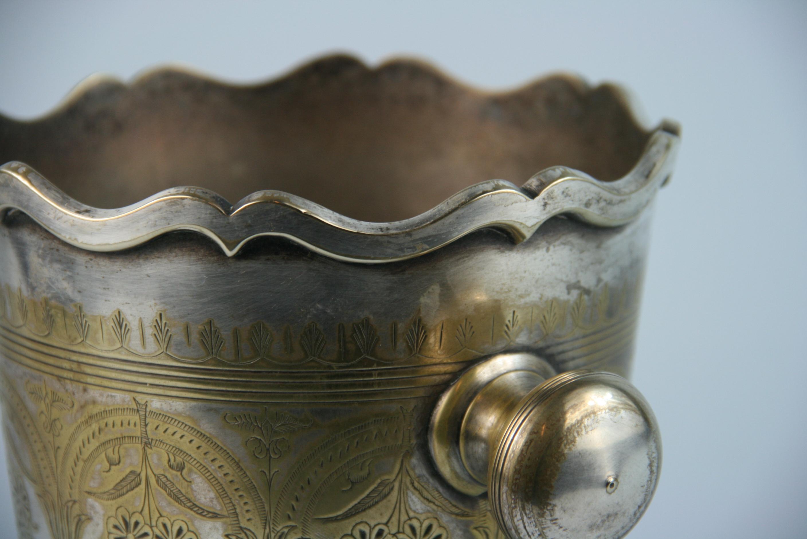 Silver Plate Silvered Brass Wine Cooler/Ice bucket  with Repousse Detailing