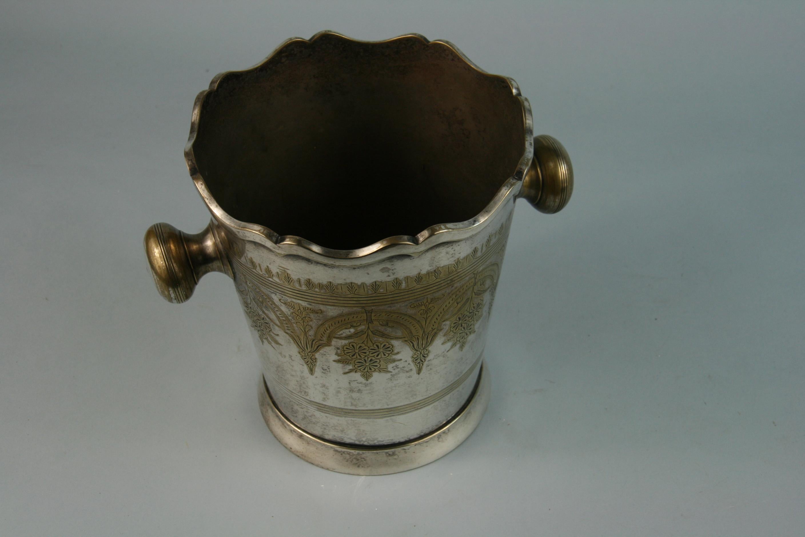 Silvered Brass Wine Cooler/Ice bucket  with Repousse Detailing 2