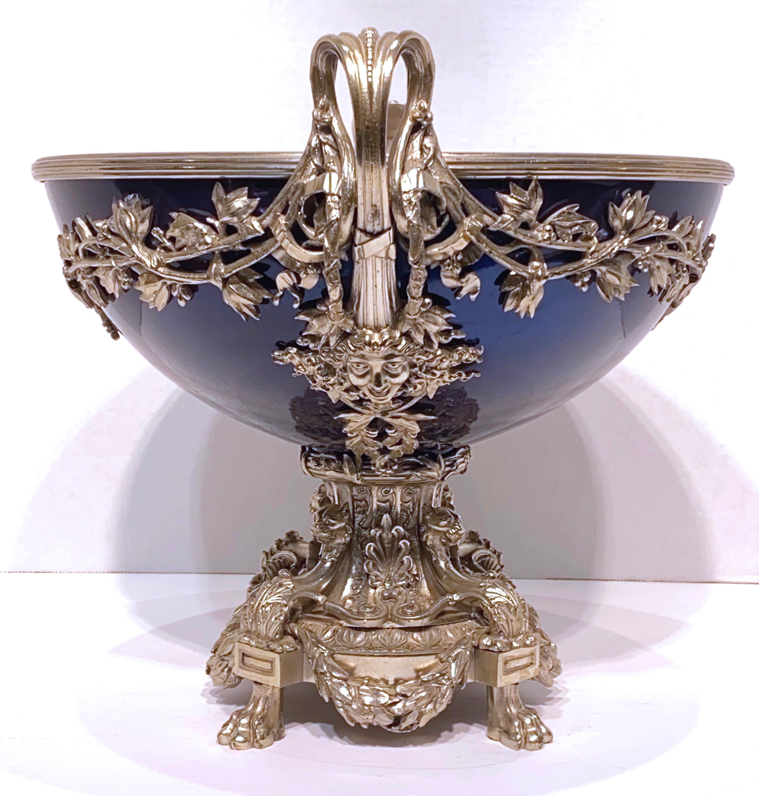 Silvered Bronze and Cobalt Blue Centerpiece In Good Condition In New York, NY