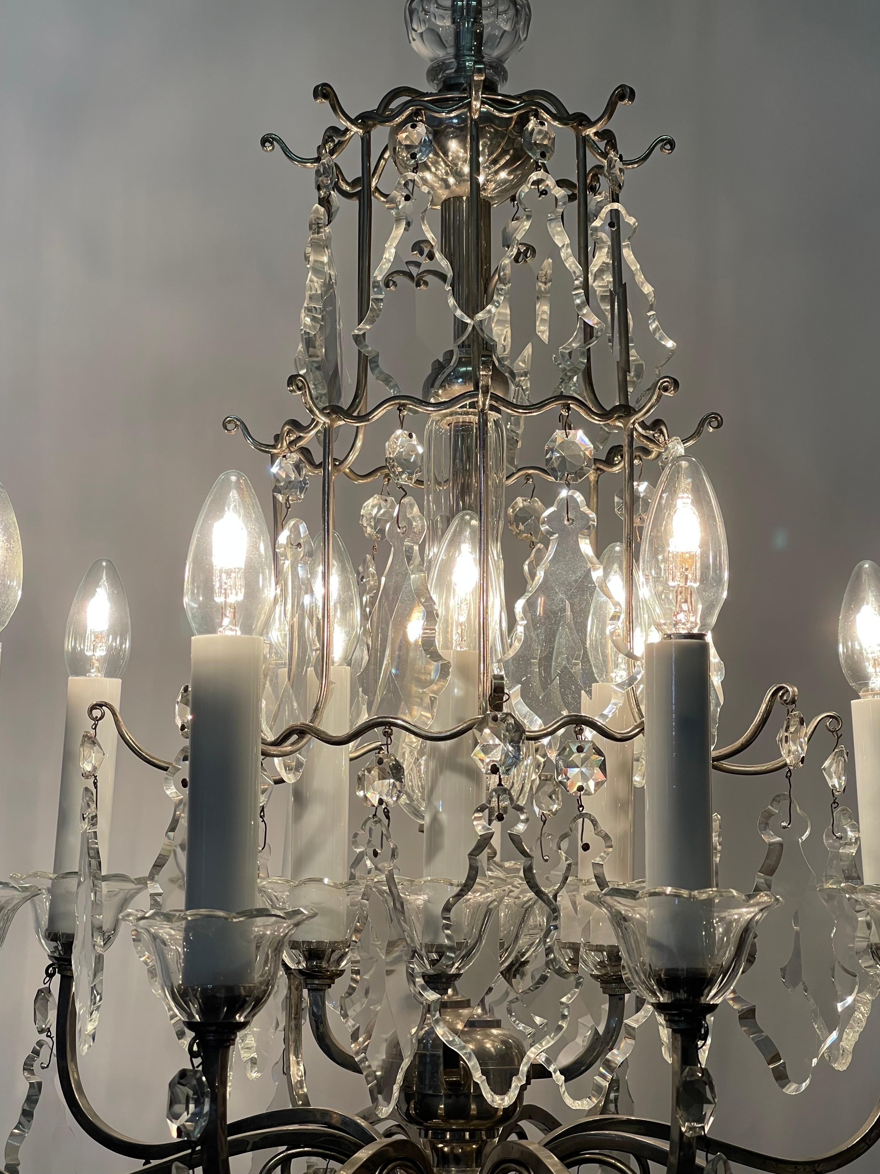 Silvered Bronze and Crystal Chandelier Attr. to Lobmeyr, circa 1920s For Sale 5