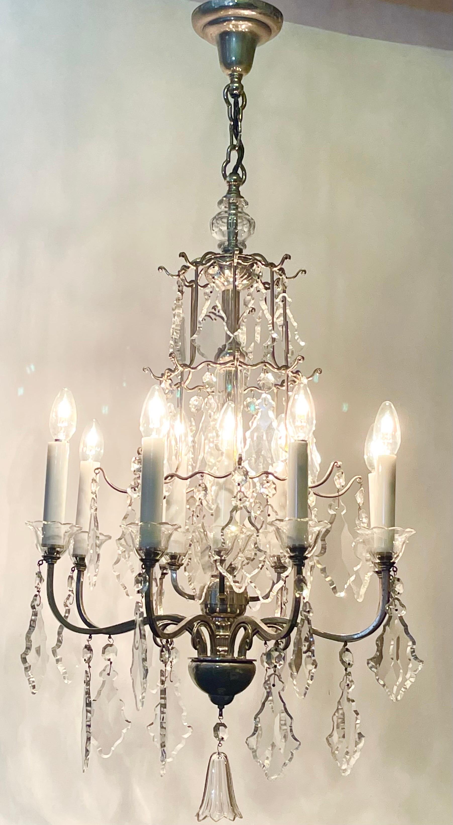 Silvered Bronze and Crystal Chandelier Attr. to Lobmeyr, circa 1920s For Sale 6