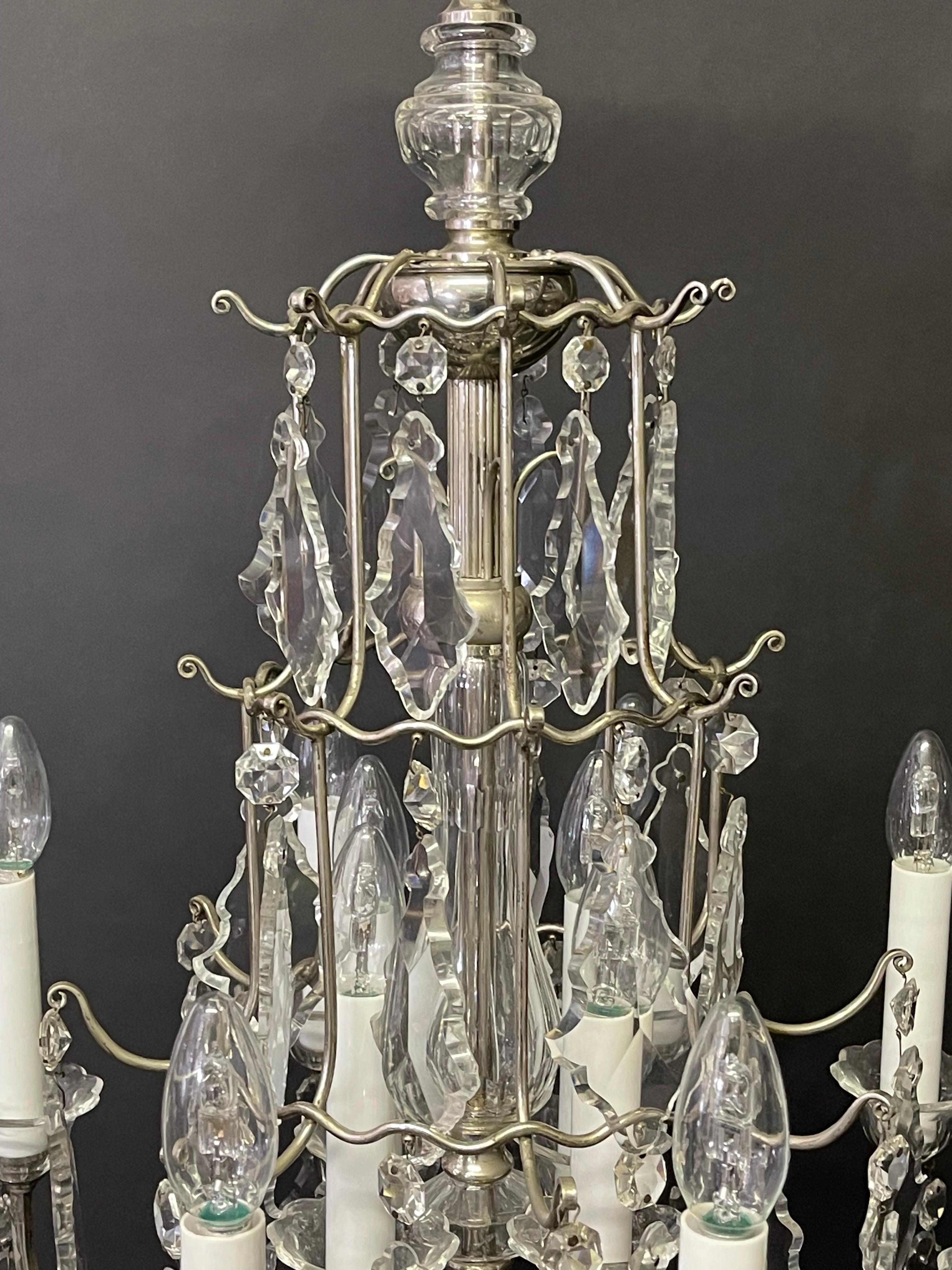 Belle Époque Silvered Bronze and Crystal Chandelier Attr. to Lobmeyr, circa 1920s For Sale