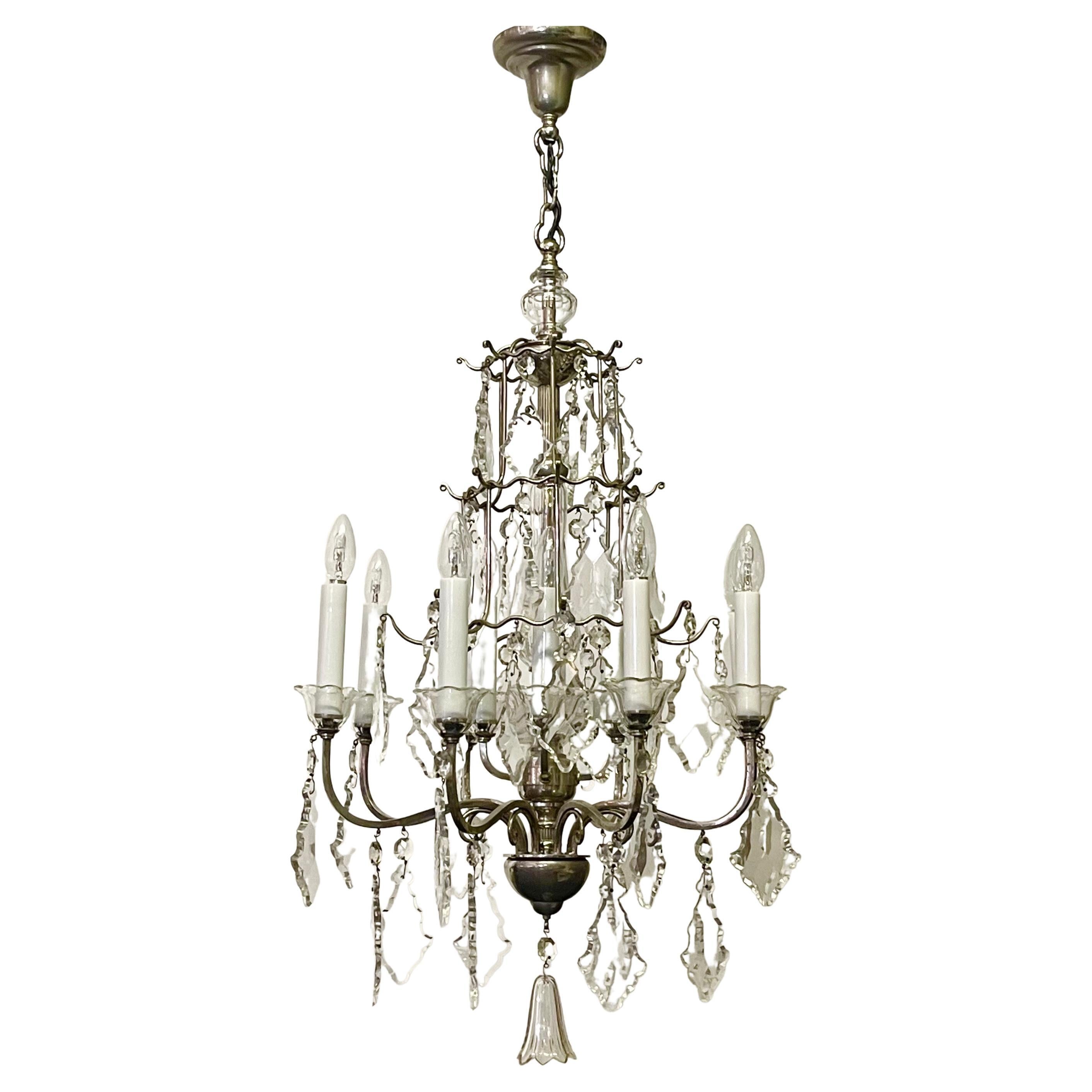 Silvered Bronze and Crystal Chandelier Attr. to Lobmeyr, circa 1920s For Sale