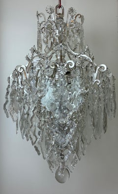 Silvered Bronze and Crystal Pendant Chandelier by Edward F. Caldwell