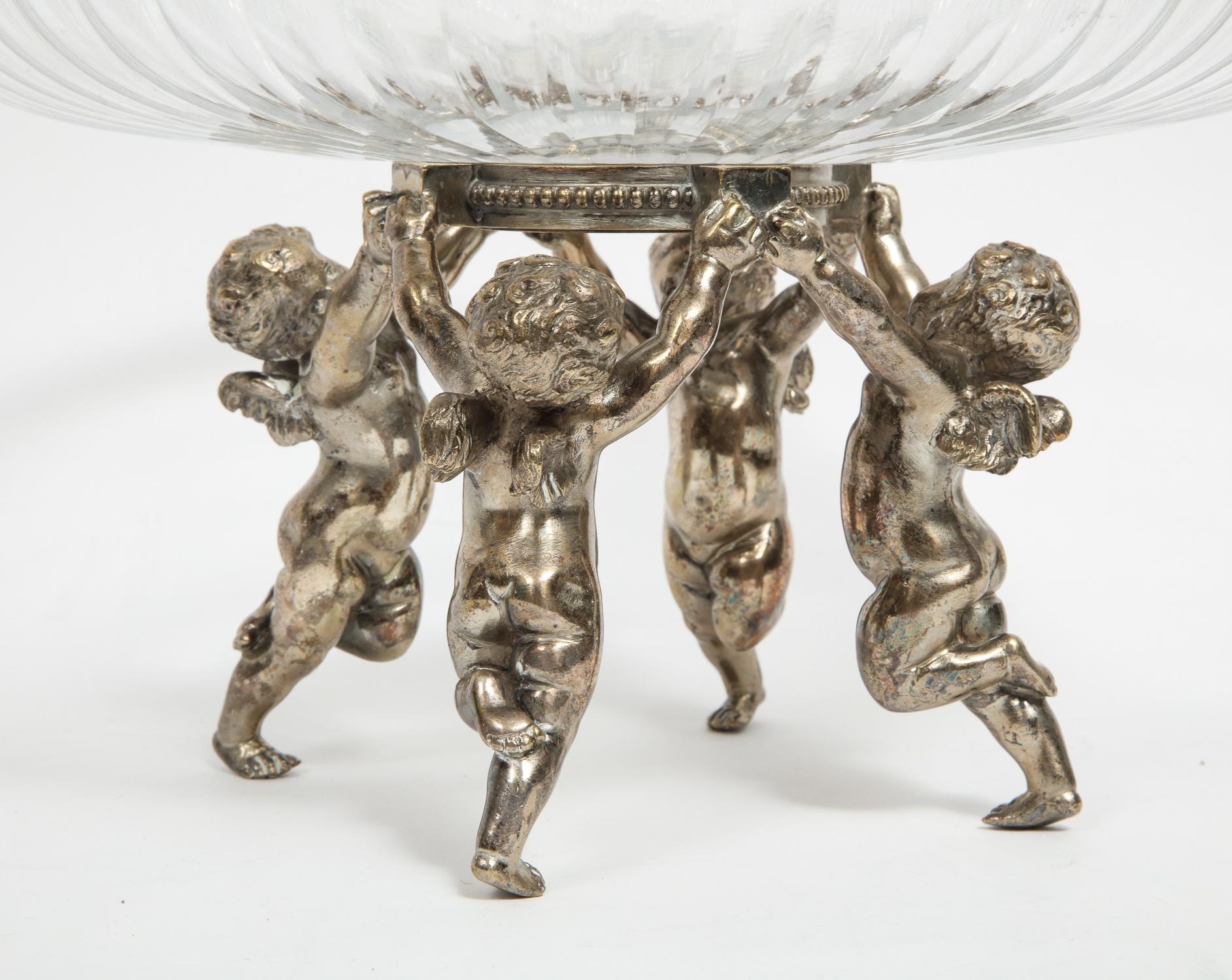 Silvered Bronze and Cut Glass Five-Piece Table Garniture Attributed to Baccarat 10