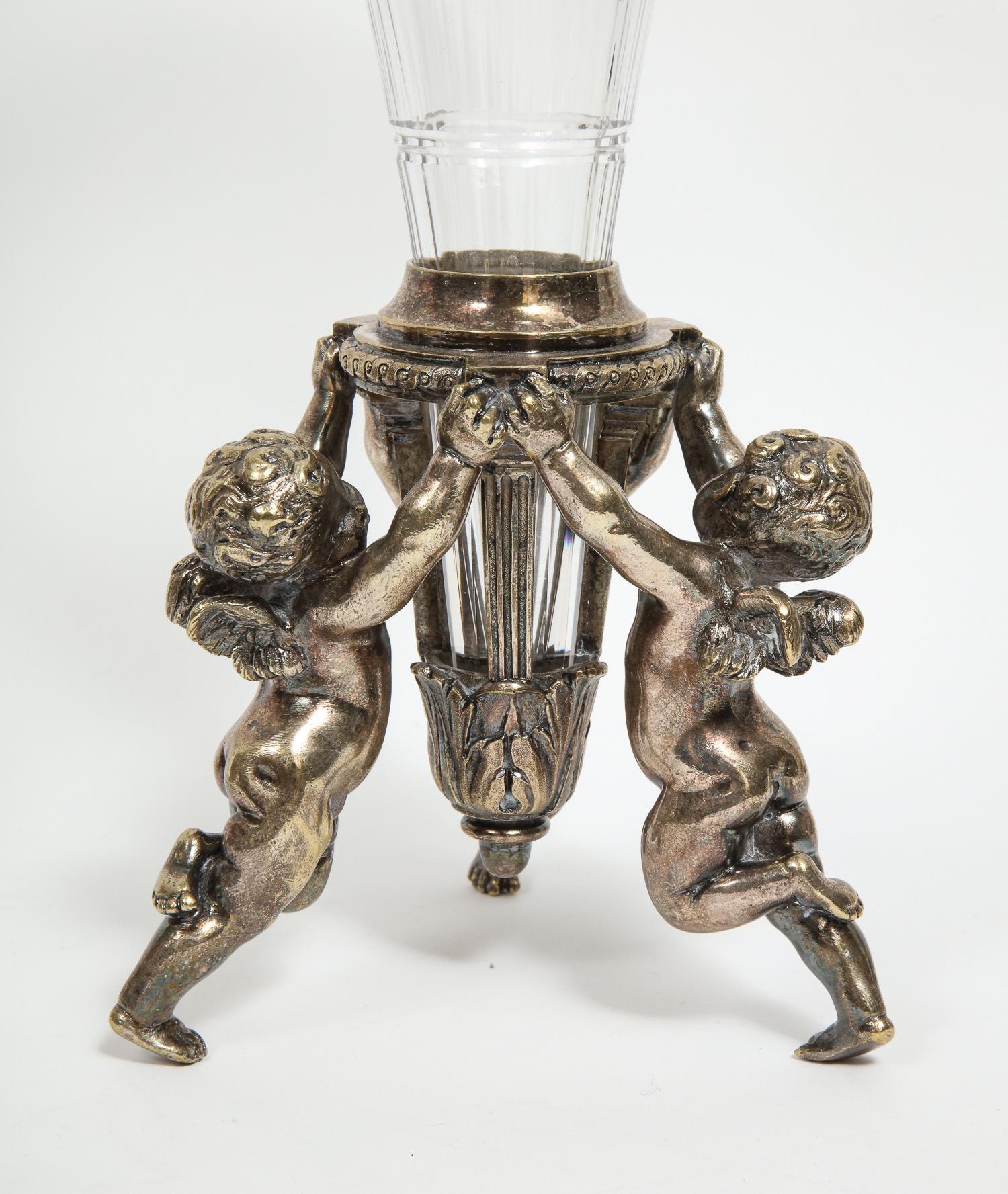 Silvered Bronze and Cut Glass Five-Piece Table Garniture Attributed to Baccarat In Good Condition In New York, NY