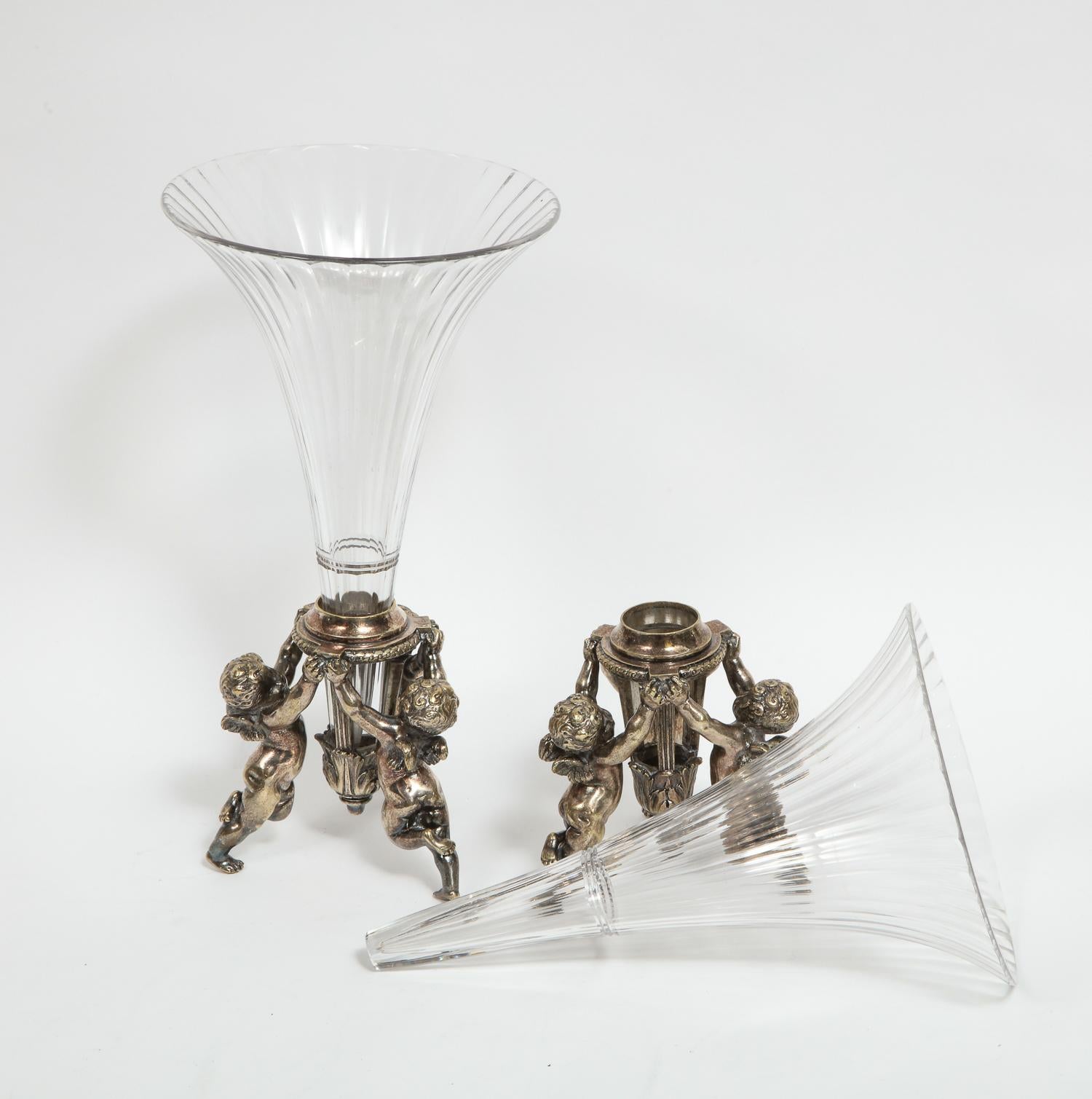 Silvered Bronze and Cut Glass Five-Piece Table Garniture Attributed to Baccarat 1