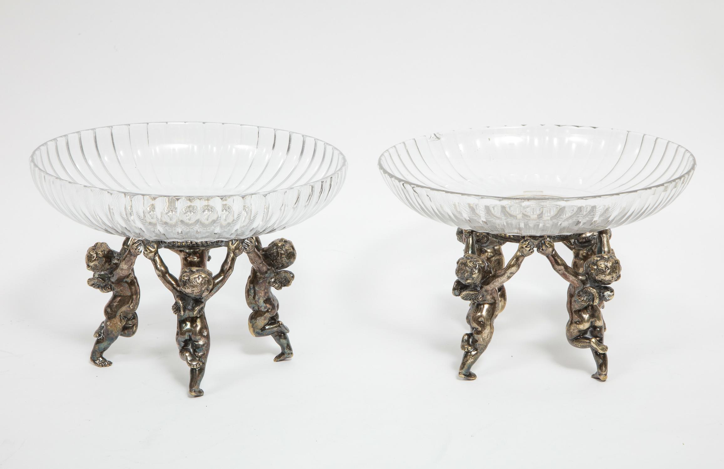 Silvered Bronze and Cut Glass Five-Piece Table Garniture Attributed to Baccarat 3
