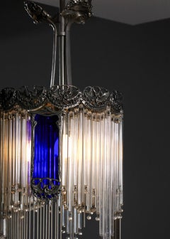 Silvered bronze and glass chandelier in the style of Hector Guimard Art Nouveau