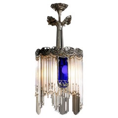 Silvered bronze and glass chandelier in the style of Hector Guimard Art Nouveau
