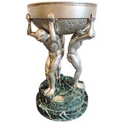 Silvered Bronze Art Deco Centerpiece Supported by Three Nude Male Figures