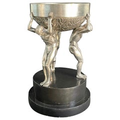 Silvered Bronze Art Deco Centerpiece Supported by Three Nude Male Figures