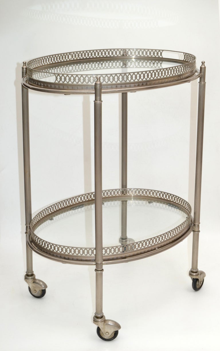 Silvered Bronze Bar Cart by Maison Lancel Paris France MidCentury
