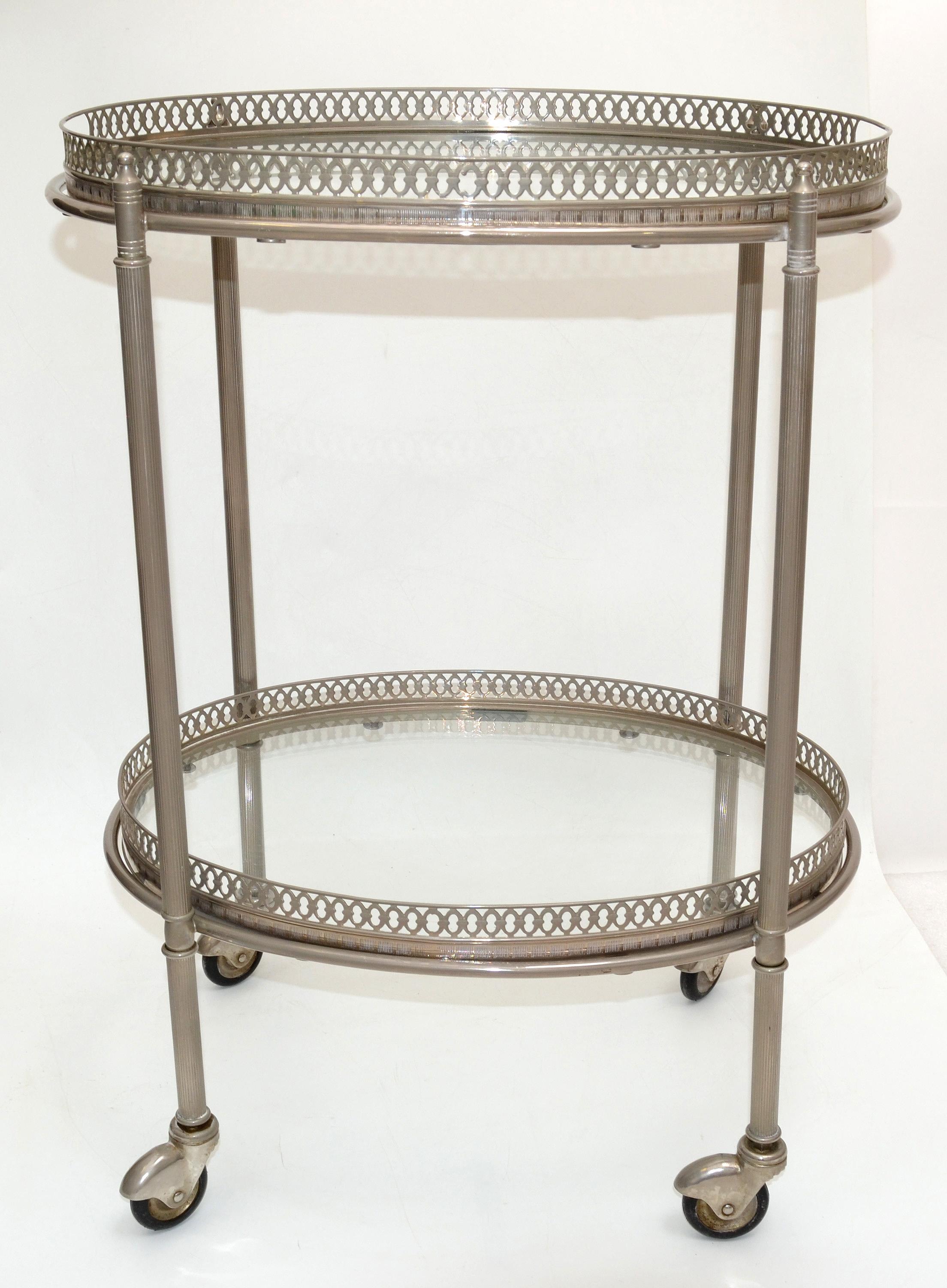 French Silvered Bronze Bar Cart by Maison Lancel Paris France Mid-Century Modern 1955 For Sale