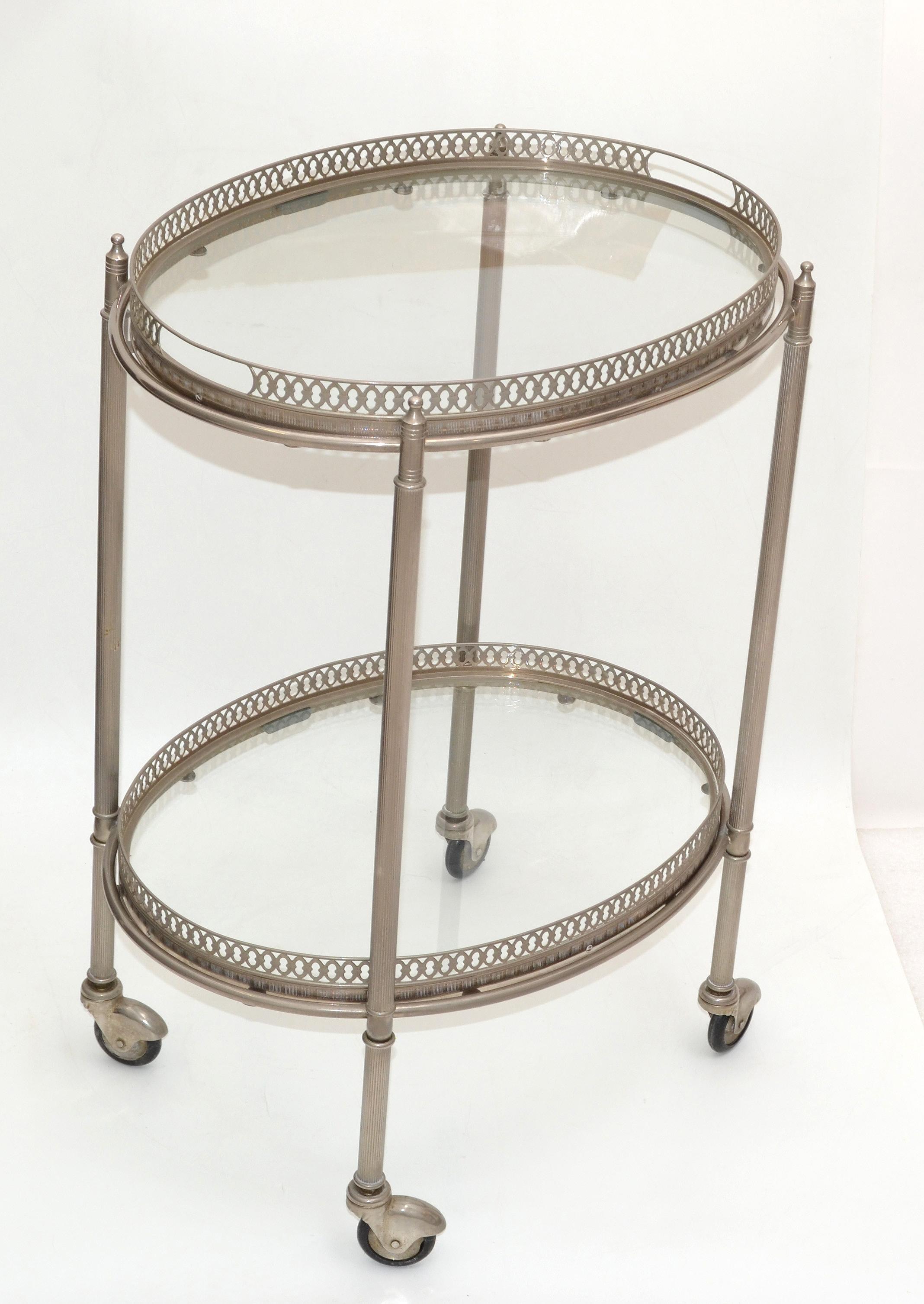 Silvered Bronze Bar Cart by Maison Lancel Paris France Mid-Century Modern 1955 In Good Condition For Sale In Miami, FL