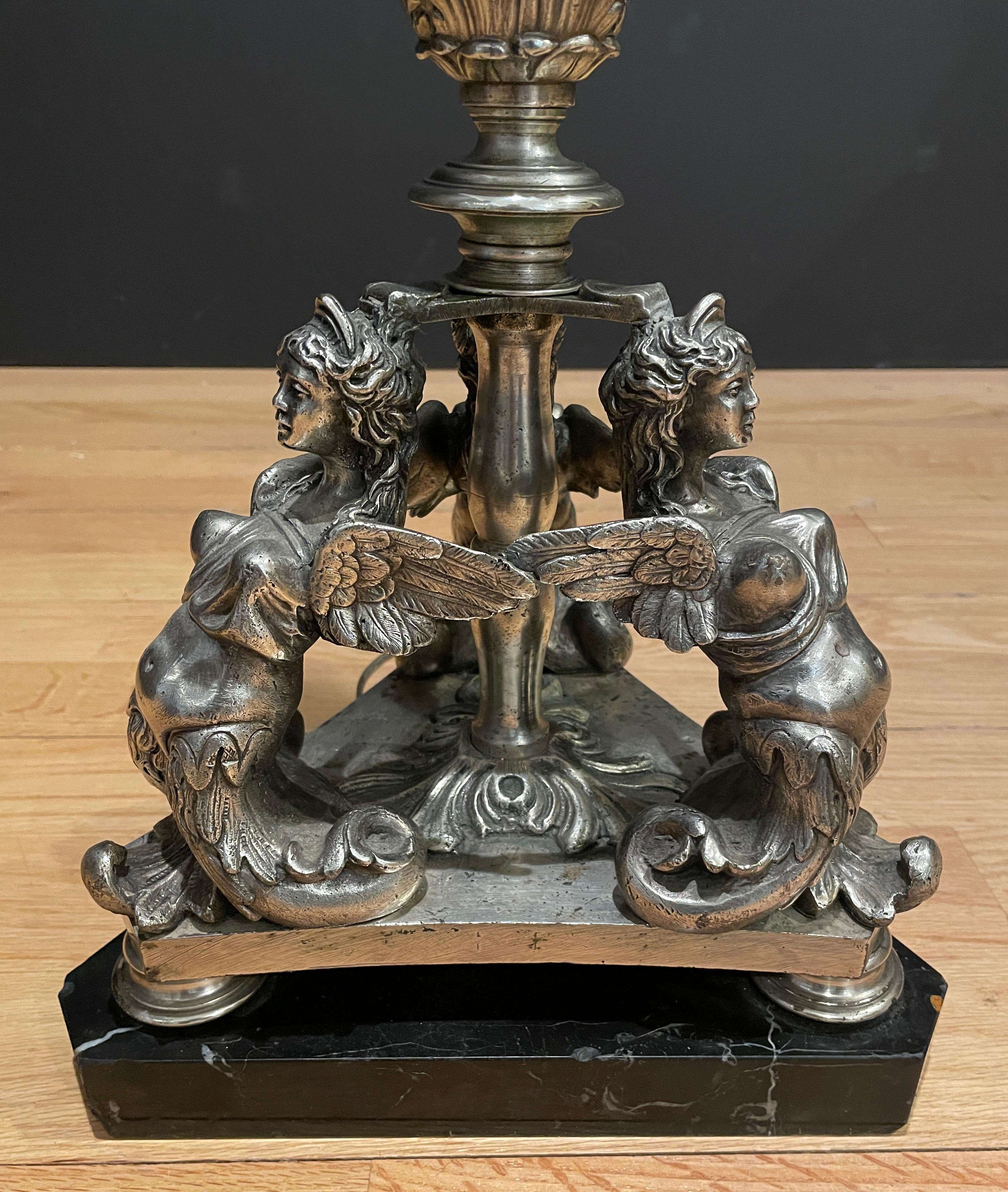 Italian Antique Silvered Bronze Baroque Figural Floor Lamp For Sale