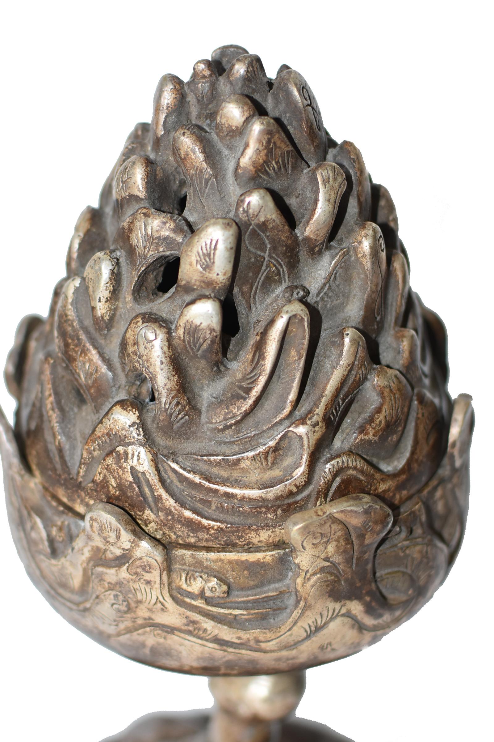 Silvered Bronze Bo Shan Incense Burner  4