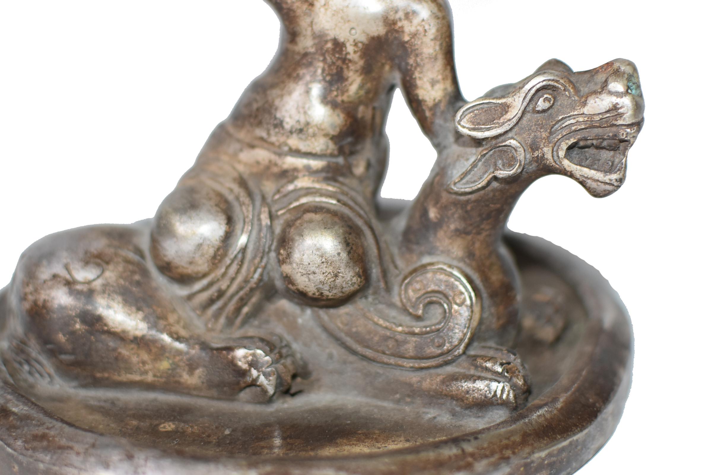 20th Century Silvered Bronze Bo Shan Incense Burner 