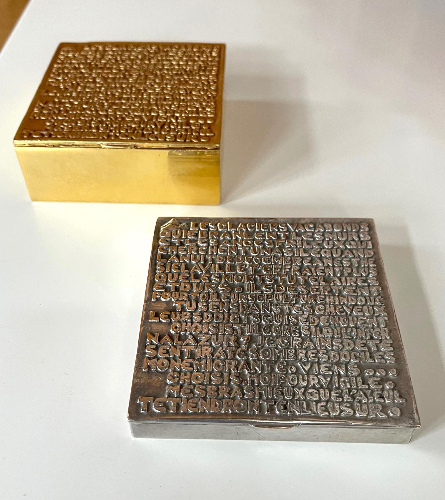 Silvered Bronze Box with Relief Cast Poem by Line Vautrin For Sale 8