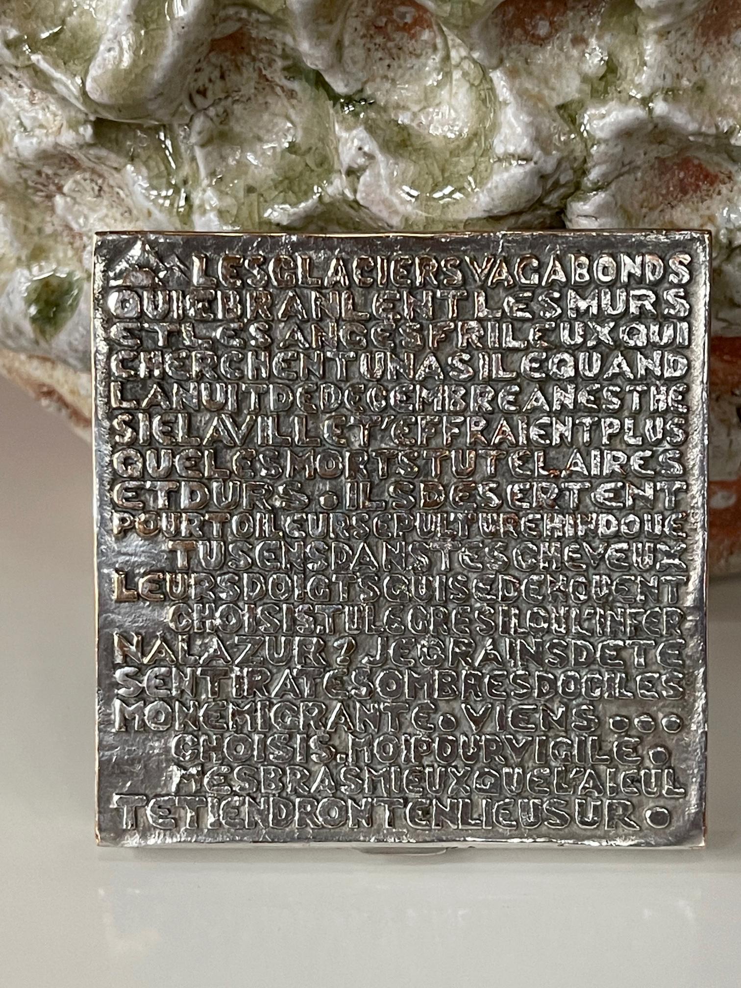 Silvered Bronze Box with Relief Cast Poem by Line Vautrin For Sale 9