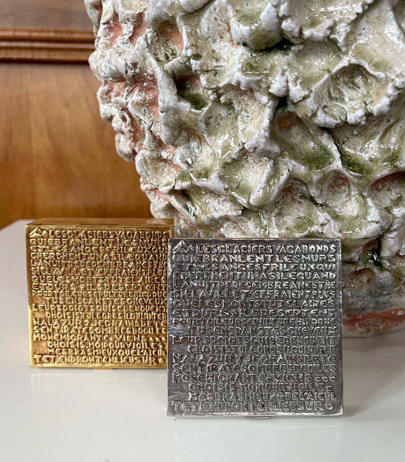 Silvered Bronze Box with Relief Cast Poem by Line Vautrin For Sale 10