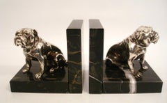 Silvered Bronze English Bulldog Bookends. France 1930´s