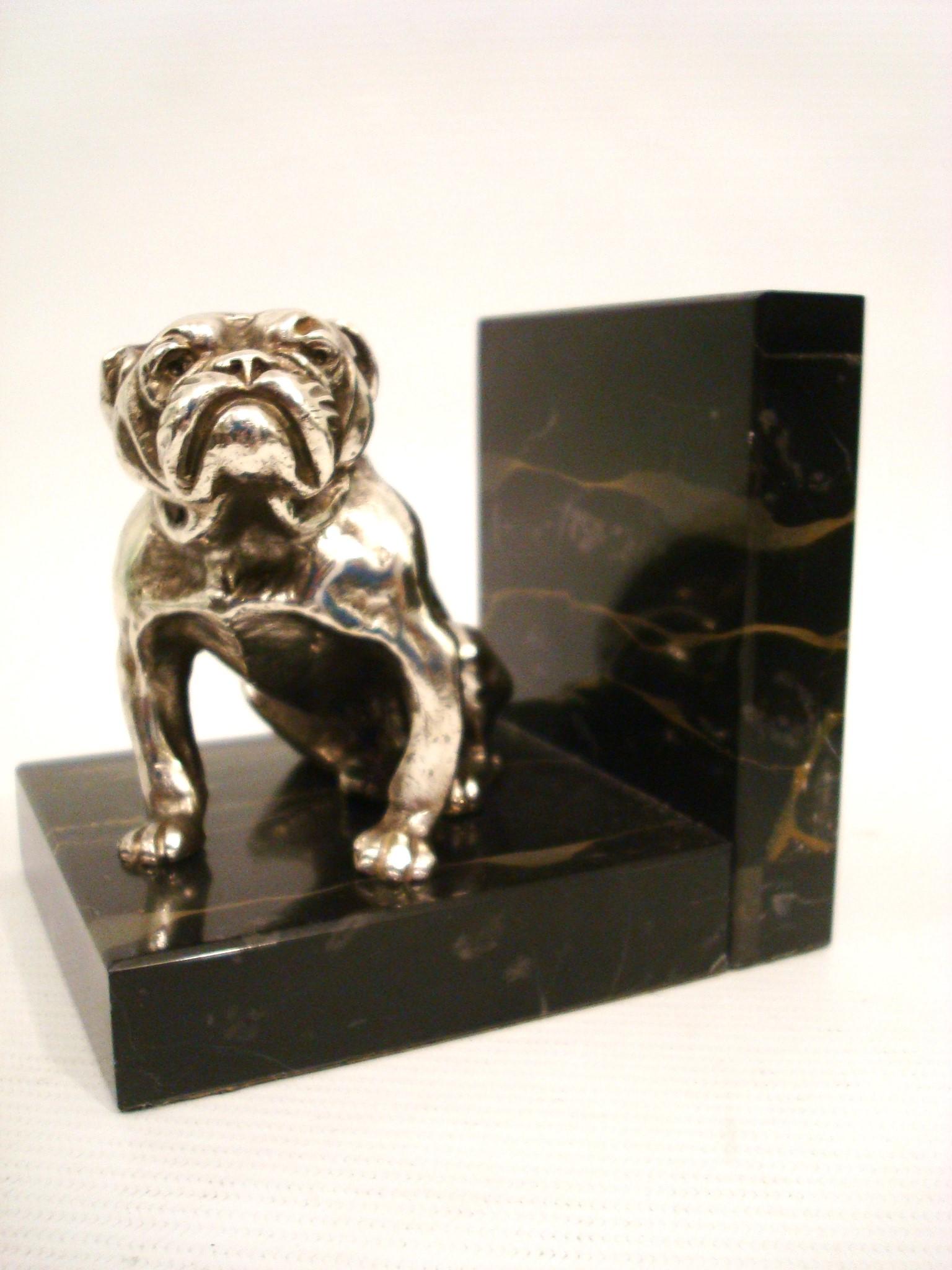 Mid-Century Modern Silvered Bronze Bulldog Bookends. France 1930´s For Sale