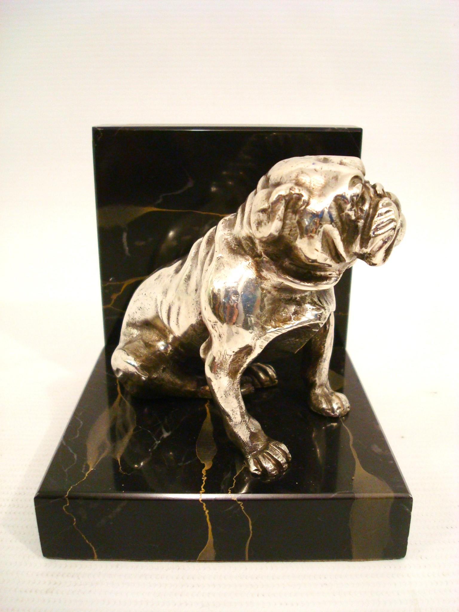 French Silvered Bronze Bulldog Bookends. France 1930´s For Sale